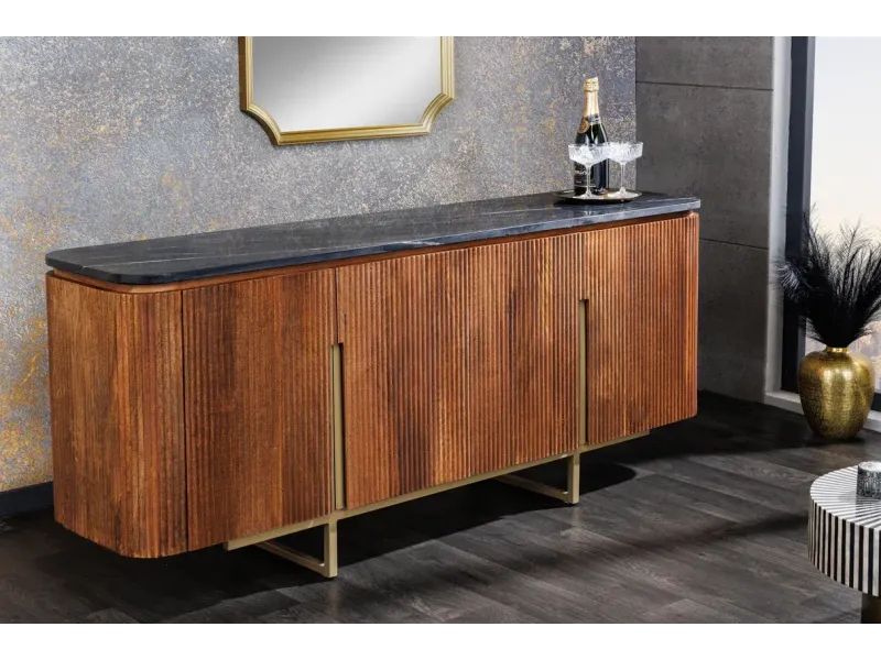 Buffet Gatsby marbre noir & bois manguier – Design chic| Bellozia