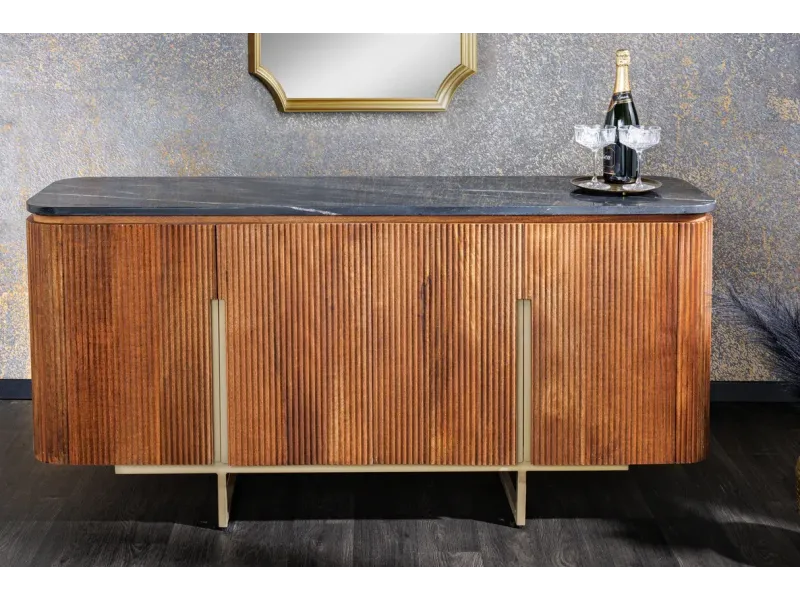 Buffet Gatsby marbre noir & bois manguier – Design chic| Bellozia