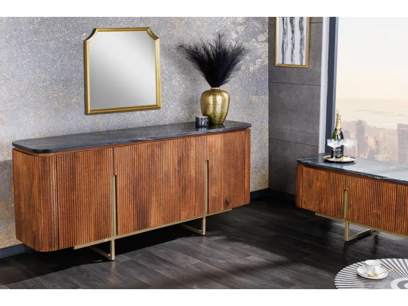 Buffet Gatsby marbre noir & bois manguier – Design chic| Bellozia