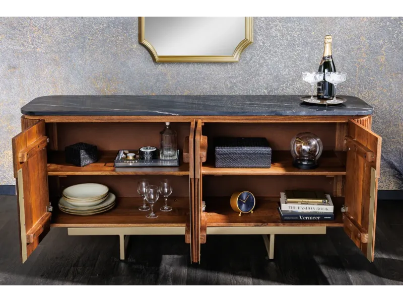 Buffet Gatsby marbre noir & bois manguier – Design chic| Bellozia