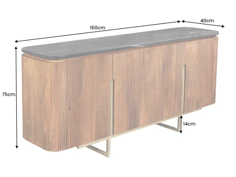 Buffet Gatsby marbre noir & bois manguier – Design chic| Bellozia