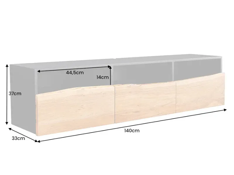Meuble TV Organic Artwork 140cm Acacia suspendu