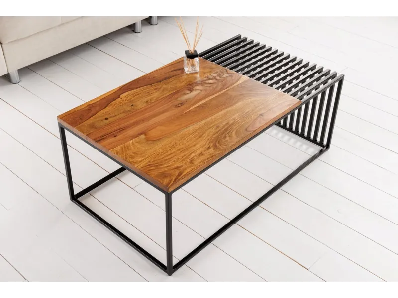 Table basse rectangulaire en bois massif coloris marron 110cm pas cher