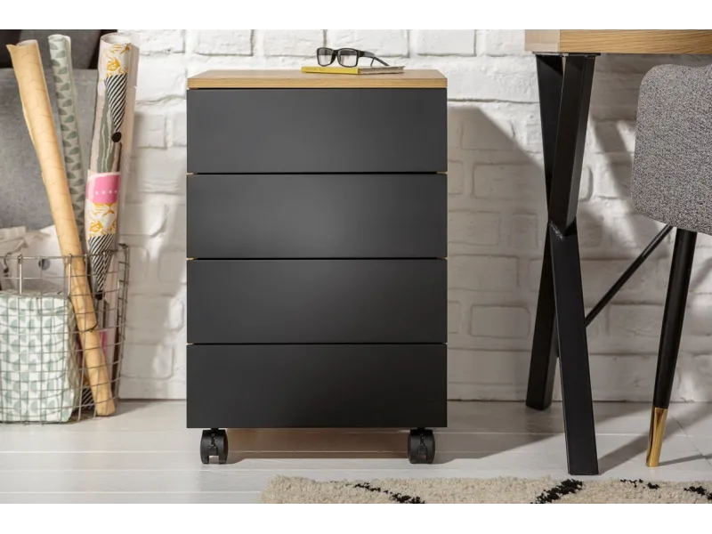 ROLLCONTAINER BAS COULEUR CHENE NATUREL /NOIR pas cher