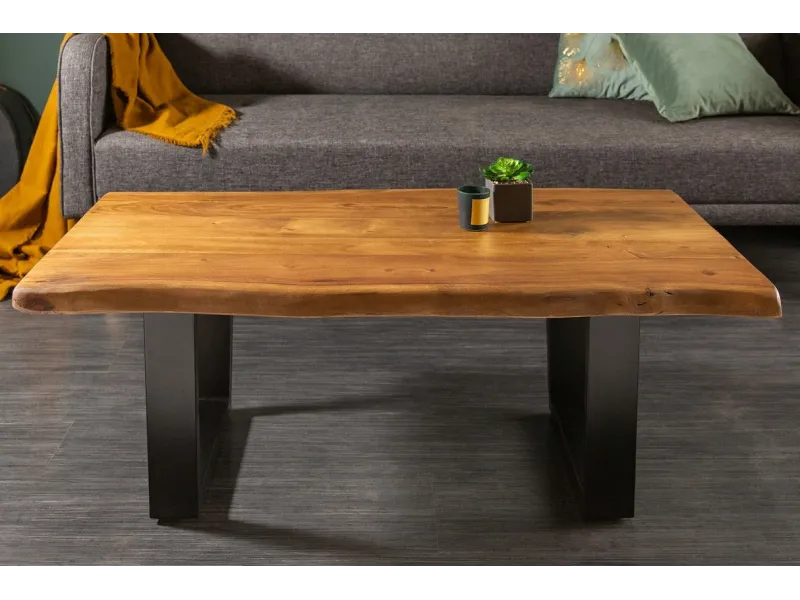 Table basse moderne 110cm coloris naturel en bois massif pas cher