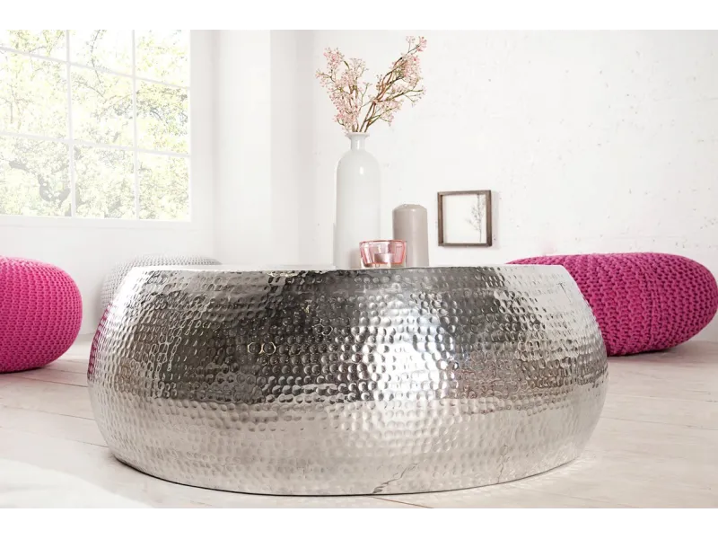 Table basse de 80 cm design oriental coloris argent