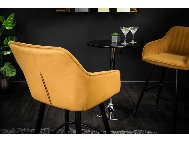 Lot de 2 tabourets de bar en velours coloris jaune moutarde