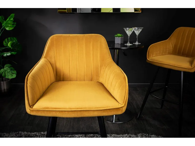 Lot de 2 tabourets de bar en velours coloris jaune moutarde