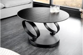 Table Basse Rotative DANCING RINGS 80-134cm – Élégance Polyvalente en Céramique Noire et Grise 2