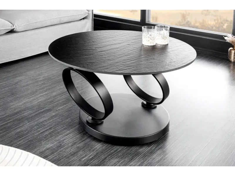 Table basse design rotative en céramique noire | Bellozia