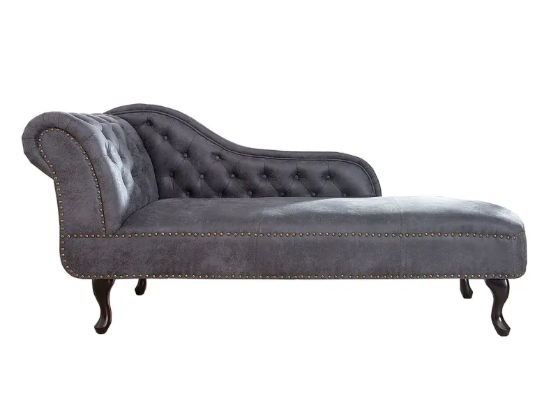 Méridienne design Chesterfield capitonné en tissu gris argenté