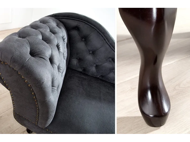 Méridienne design Chesterfield capitonné en tissu gris argenté