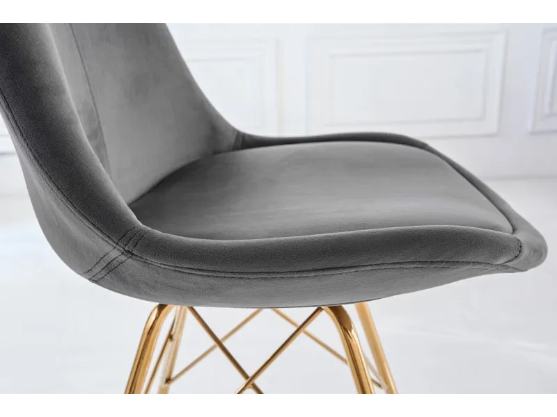 Lot de 4 Chaises design SCANDINAVE en velours gris foncé pieds dorés