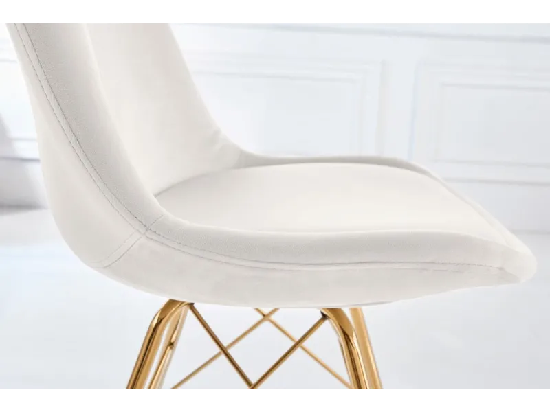 Lot de 4 Chaises design SCANDINAVE en velours champagne pieds dorés