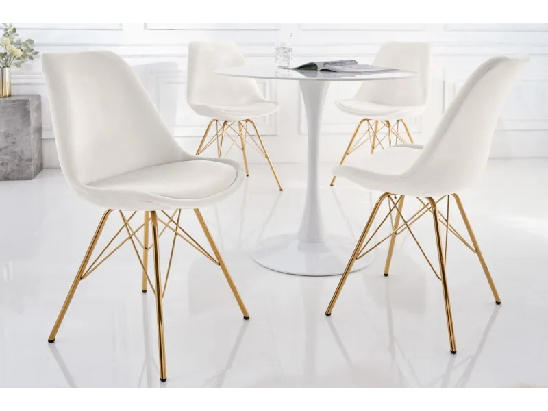 Lot de 4 Chaises design SCANDINAVE en velours champagne pieds dorés