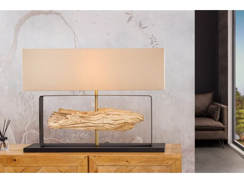 Lampe à poser ROUSILIQUE en bois de teck – lampe design naturelle chic - Bellozia