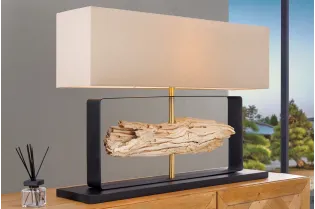 Lampe à poser ROUSILIQUE en bois de teck – lampe design naturelle chic - Bellozia