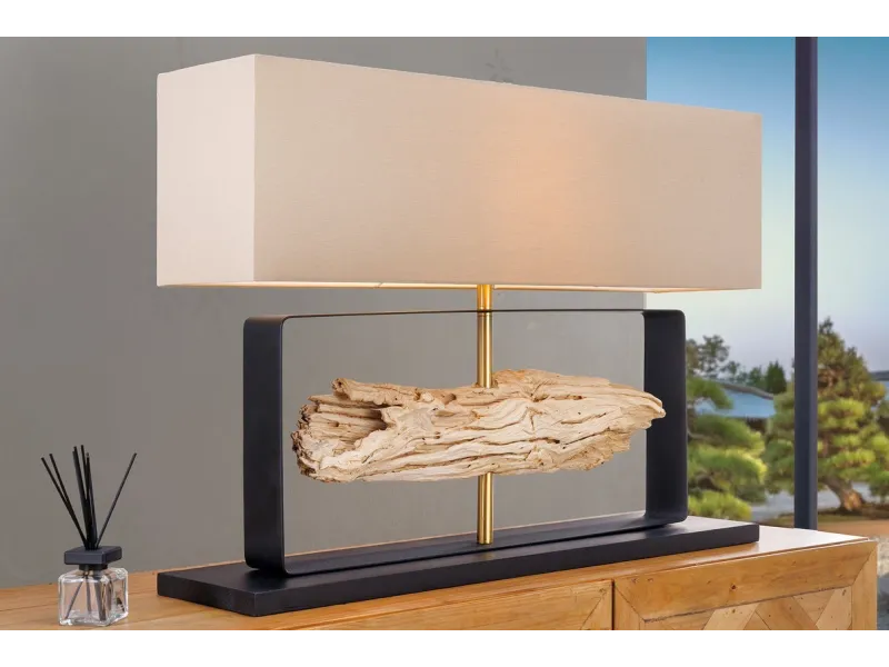 Lampe à poser ROUSILIQUE en bois de teck – lampe design naturelle chic - Bellozia