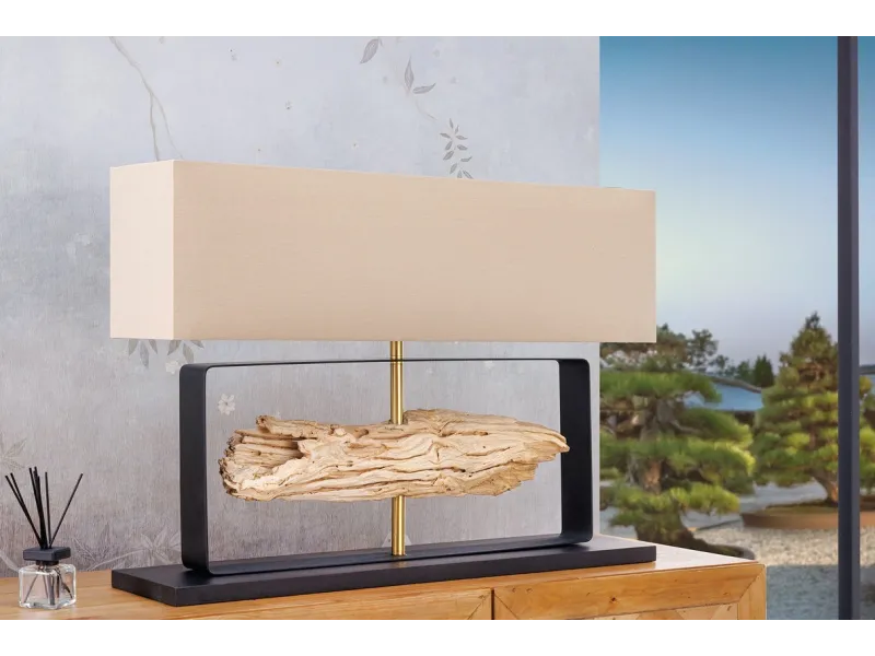 Lampe à poser ROUSILIQUE en bois de teck – lampe design naturelle chic - Bellozia