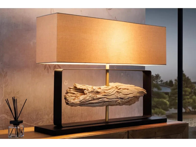 Lampe à poser ROUSILIQUE en bois de teck – lampe design naturelle chic - Bellozia