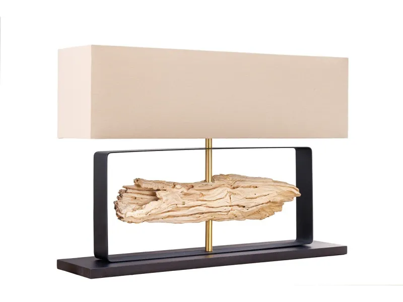 Lampe à poser ROUSILIQUE en bois de teck – lampe design naturelle chic - Bellozia