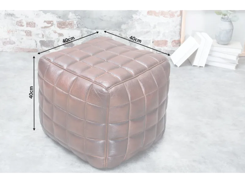 Tabouret en Cuir Véritable 40cm coloris Marron