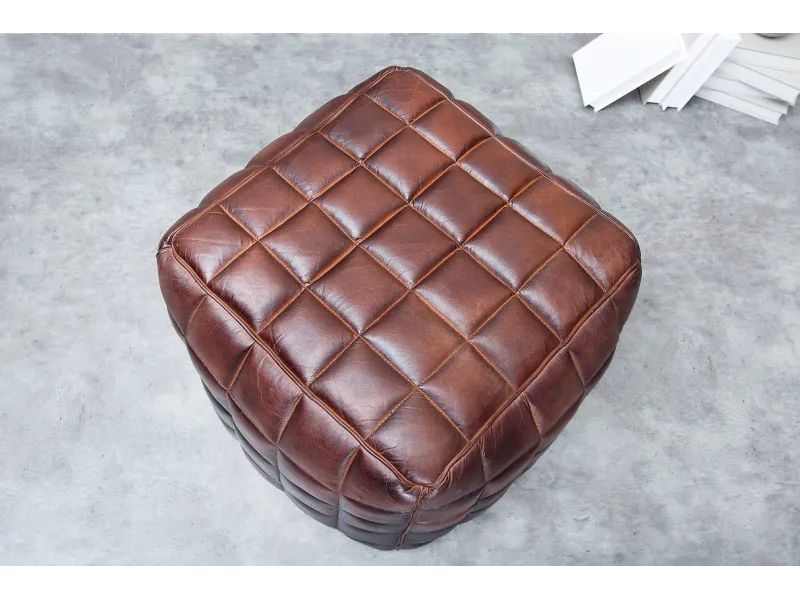 Tabouret en Cuir Véritable 40cm coloris Marron