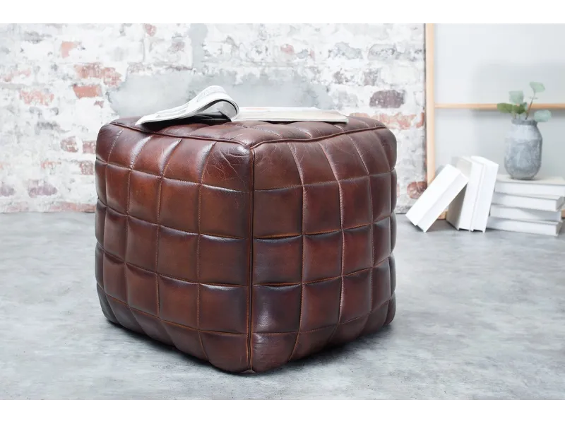 Tabouret en Cuir Véritable 40cm coloris Marron