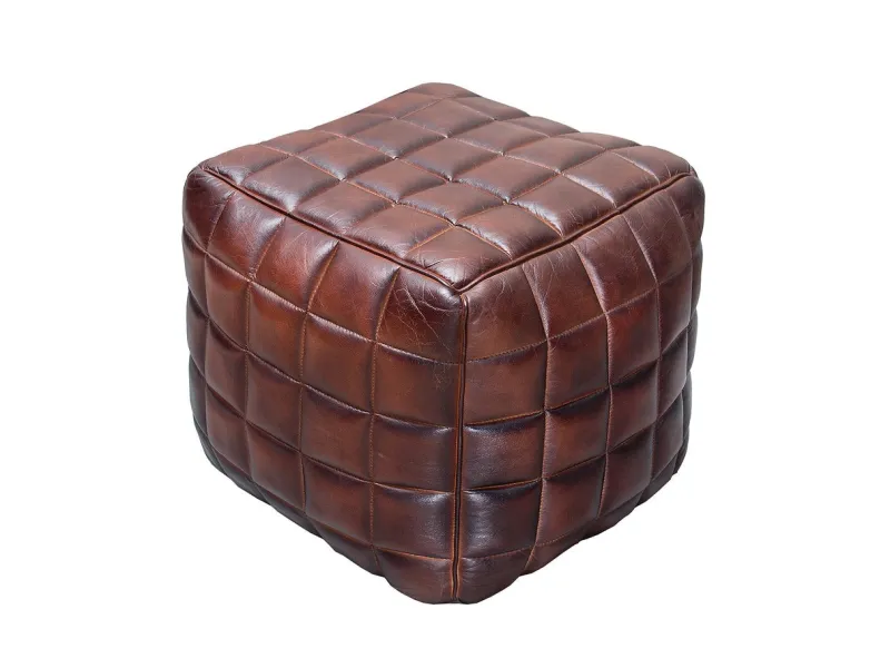 Tabouret en Cuir Véritable 40cm coloris Marron