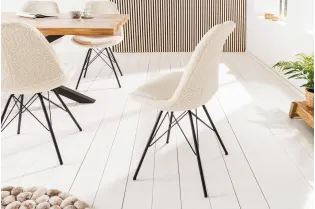 Chaise scandinave tissu bouclé crème – chaise salle à manger moderne design – Bellozia