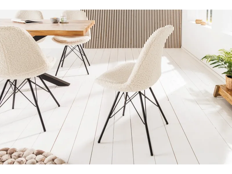 Chaise scandinave tissu bouclé crème – chaise salle à manger moderne design – Bellozia