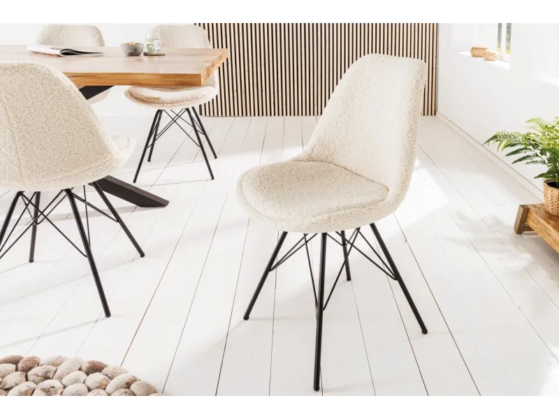 Chaise scandinave tissu bouclé crème – chaise salle à manger moderne design – Bellozia
