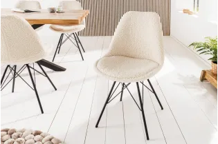 Chaise scandinave tissu bouclé crème – chaise salle à manger moderne design – Bellozia 2