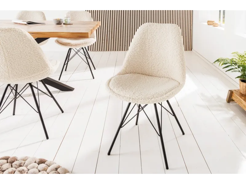 Chaise scandinave tissu bouclé crème – chaise salle à manger moderne design – Bellozia