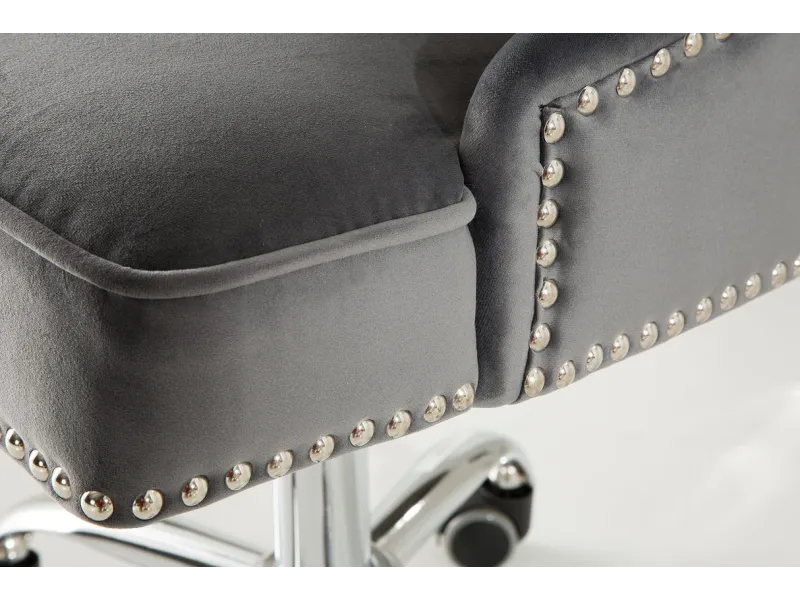 Chaise de bureau VICTORIAN 49-57cm - Élégance Baroque en Velours Gris Argenté