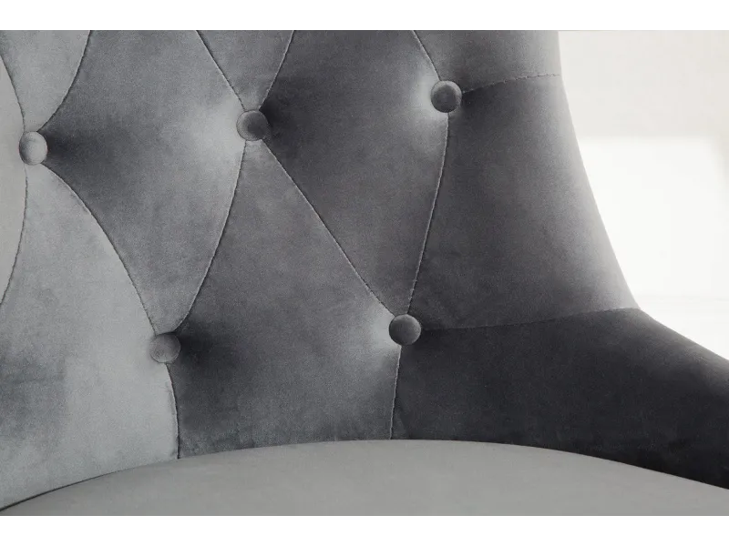 Chaise de bureau VICTORIAN 49-57cm - Élégance Baroque en Velours Gris Argenté