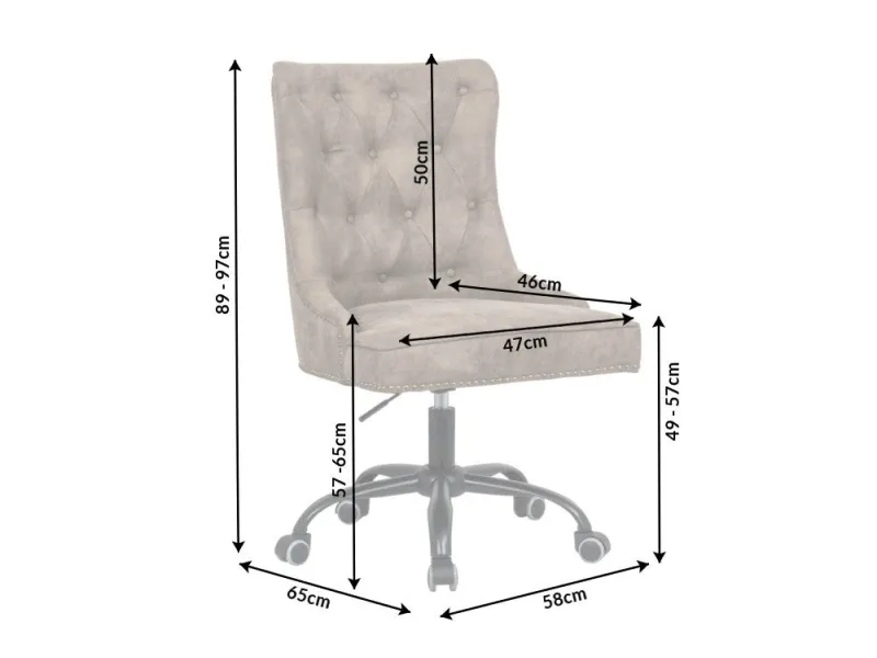 Chaise de bureau VICTORIAN 49-57cm - Style Chesterfield en Microfibre Marron Clair