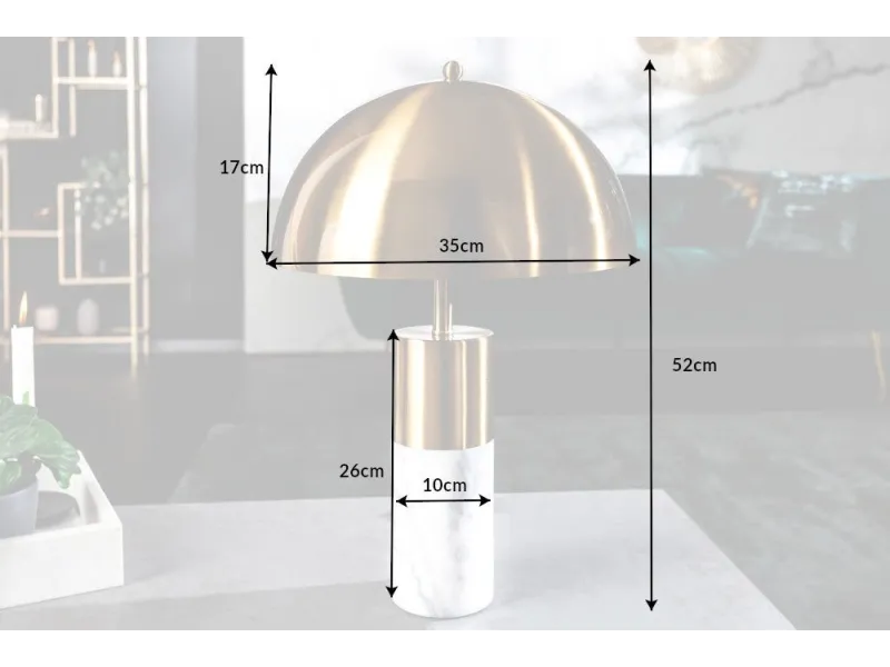 Lampe à poser moderne dorée et marbre blanc – lampe design luxe élégante - Bellozia