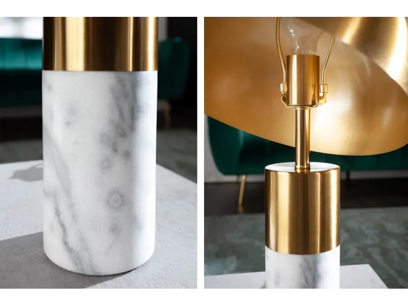 Lampe à poser moderne dorée et marbre blanc – lampe design luxe élégante - Bellozia