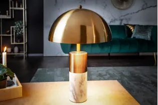 Lampe à poser moderne dorée et marbre blanc – lampe design luxe élégante - Bellozia
