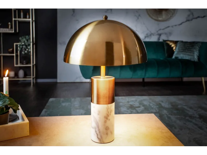Lampe à poser moderne dorée et marbre blanc – lampe design luxe élégante - Bellozia
