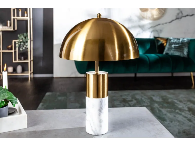 Lampe à poser moderne dorée et marbre blanc – lampe design luxe élégante - Bellozia