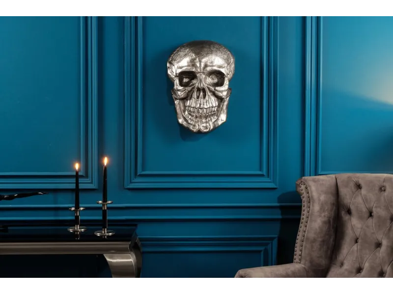 Sculpture murale design crâne humain en aluminium coloris argenté F...