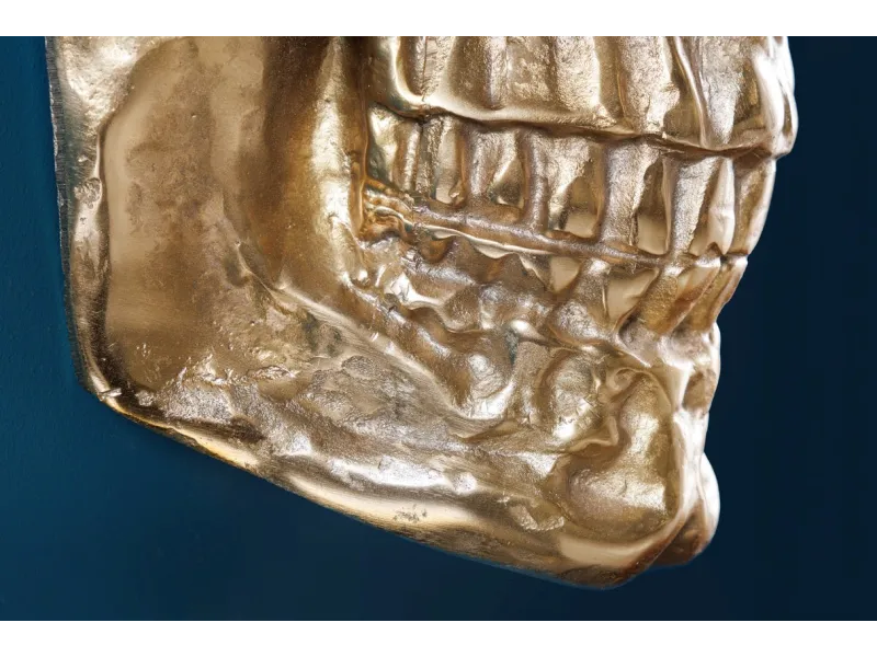 Sculpture murale design crâne humain en aluminium coloris doré Figu...