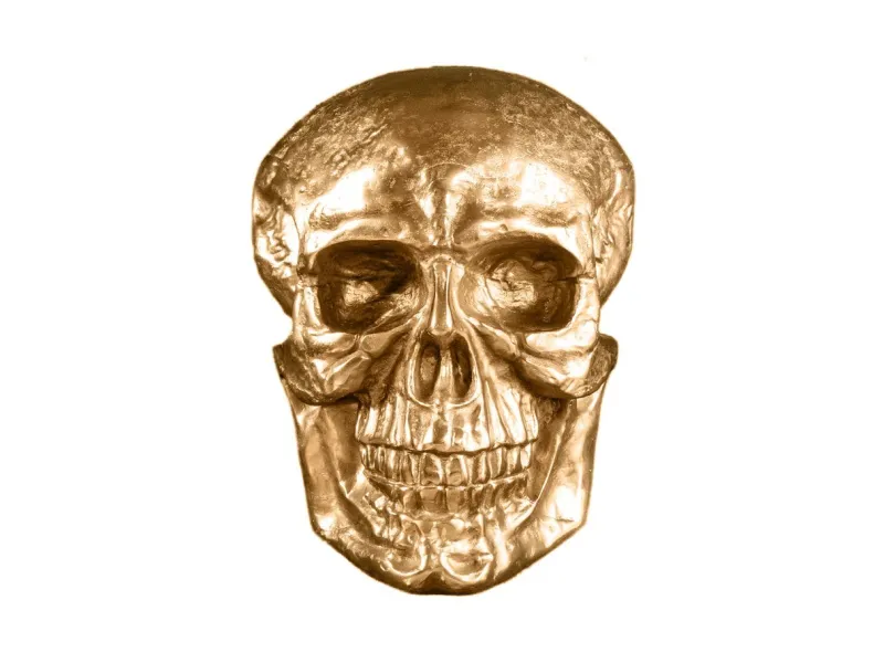 Sculpture murale design crâne humain en aluminium coloris doré Figu...