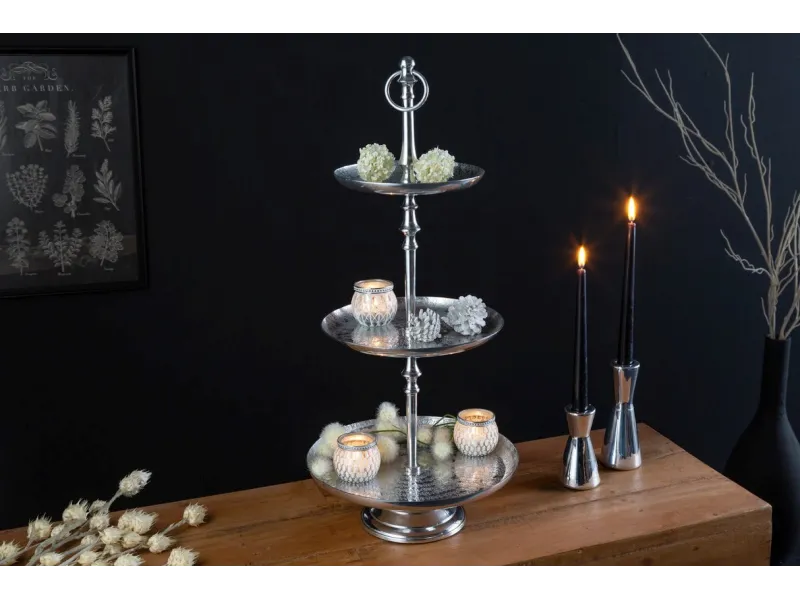 Plateau design oriental coloris argenté en métal Objets de décorati...