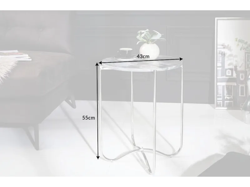 Lot de 2 tables d'appoint moderne en marbre et en métal coloris gri...