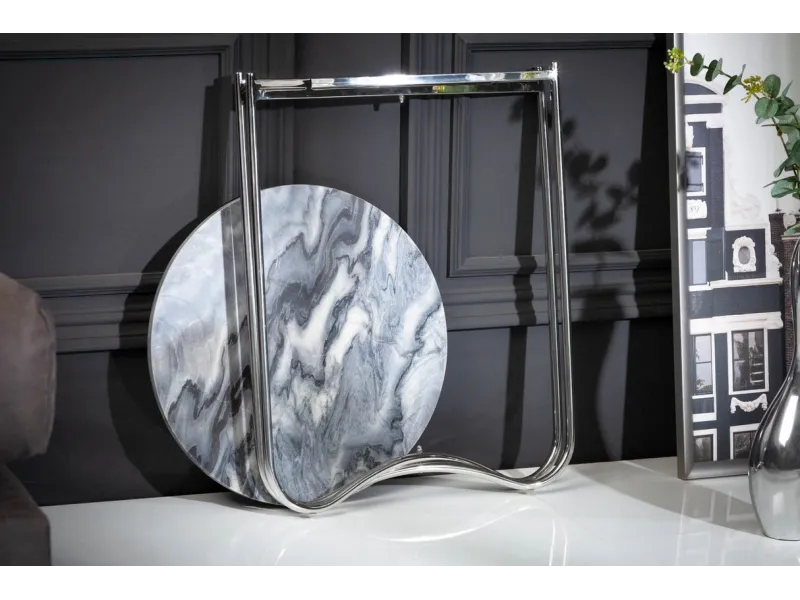 Lot de 2 tables d'appoint moderne en marbre et en métal coloris gri...