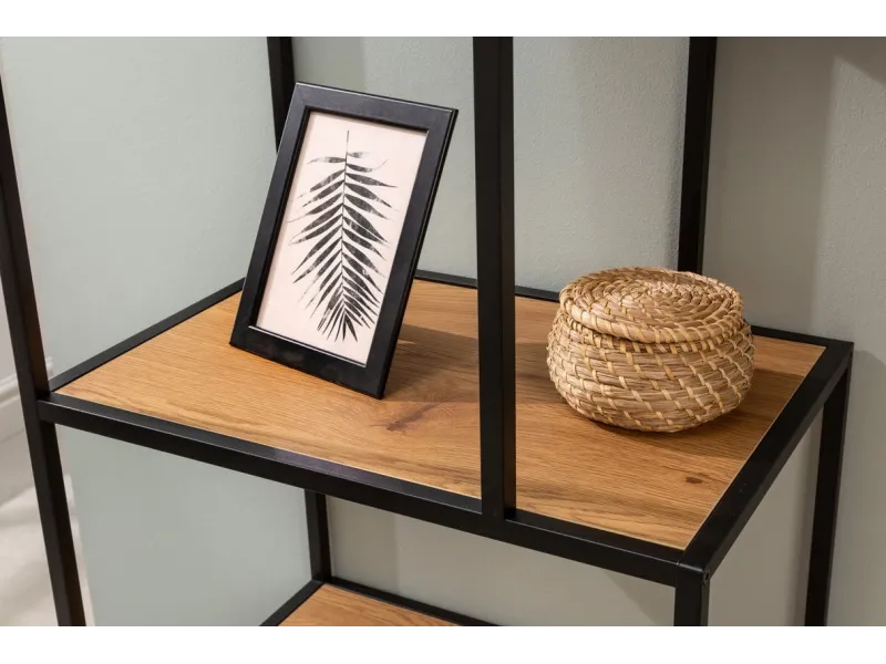 Bibliothèque design industriel coloris naturel en bois acacia massi...