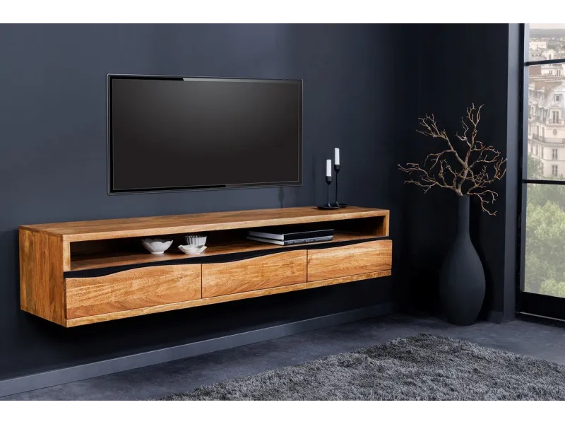 Meuble TV contemporain |Meuble TV style industriel en bois massif e...